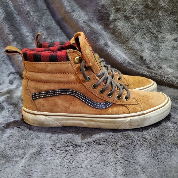 Vans sk8-hi top Brown Suede Fannel Top- Mens 8.5 Womens 10 - Picture 1 of 10